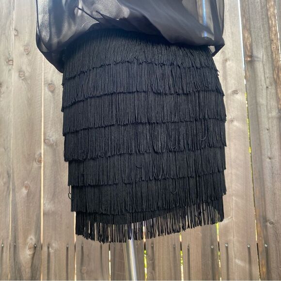 Aidan By Aidan Mattox Fringe Detail Chiffon Blouson Dress in black size 2 - Picture 11 of 15